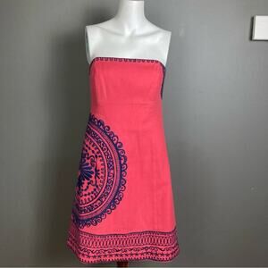 VTG Lilly Pulitzer dress size 6  pinup pink mandala embroidered strapless cotton